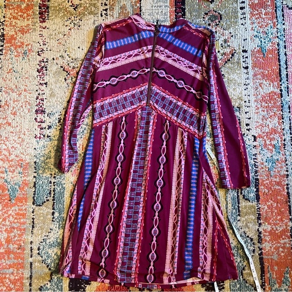 Free People Stella Printed Pink Purple Graphic A Line Mini Dress size L - Picture 6 of 7